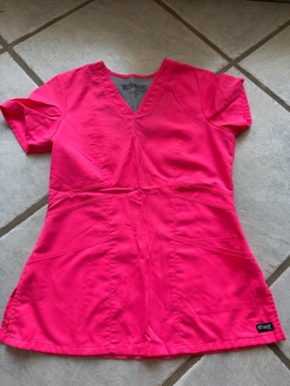 Grey's Anatomy Hot Pink V-Neck Scrub Top with Pockets